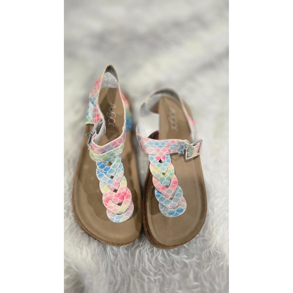Sugar Kids Artic Roll Rainbow Mermaid Scale Braid T-Strap Sandals Size 2M